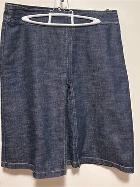 HENNES Denim A-Line Skirt with Front Slit Dark Blue back zipper size 10